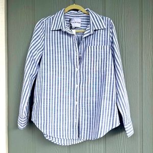 3. LOLA RIVER NYC Women’s Alex Indigo stripe Button down blouse size M NWT